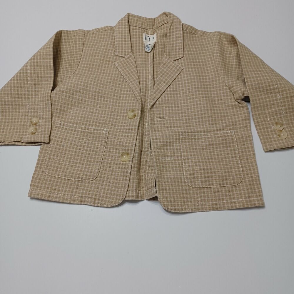 Baby Gap Boys 12-24M‎ Cream Linen Blend Blazer Jacket 2 Button Front Pockets